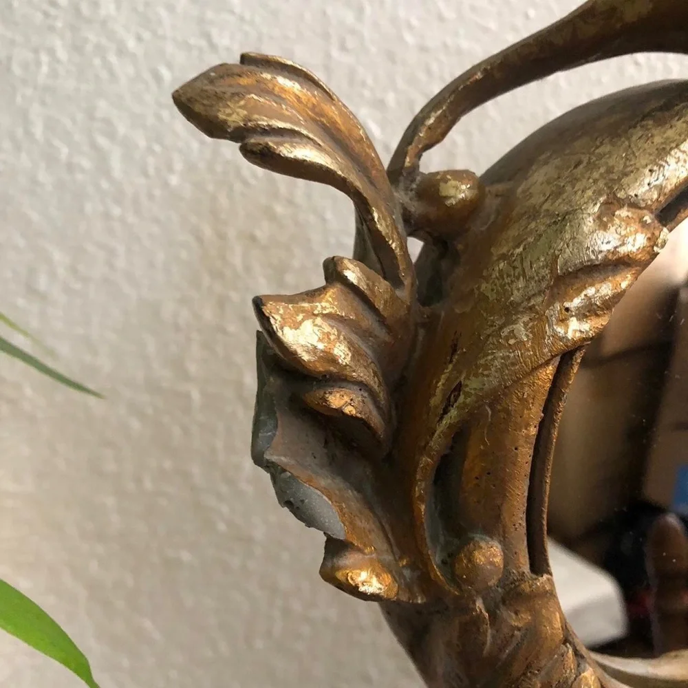 Vintage Art Nouveau MCM Ornate Brass Antique Whimsical Table Mirror Antique RARE